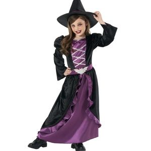 Morph Costume Purple Witch w/Glitter Bat Belt Girls Med 7/8 Cosplay Dress New